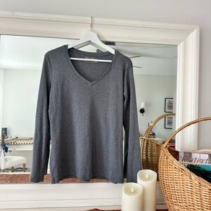 Eddie Bauer Charcoal V-Neck Long Sleeve Top